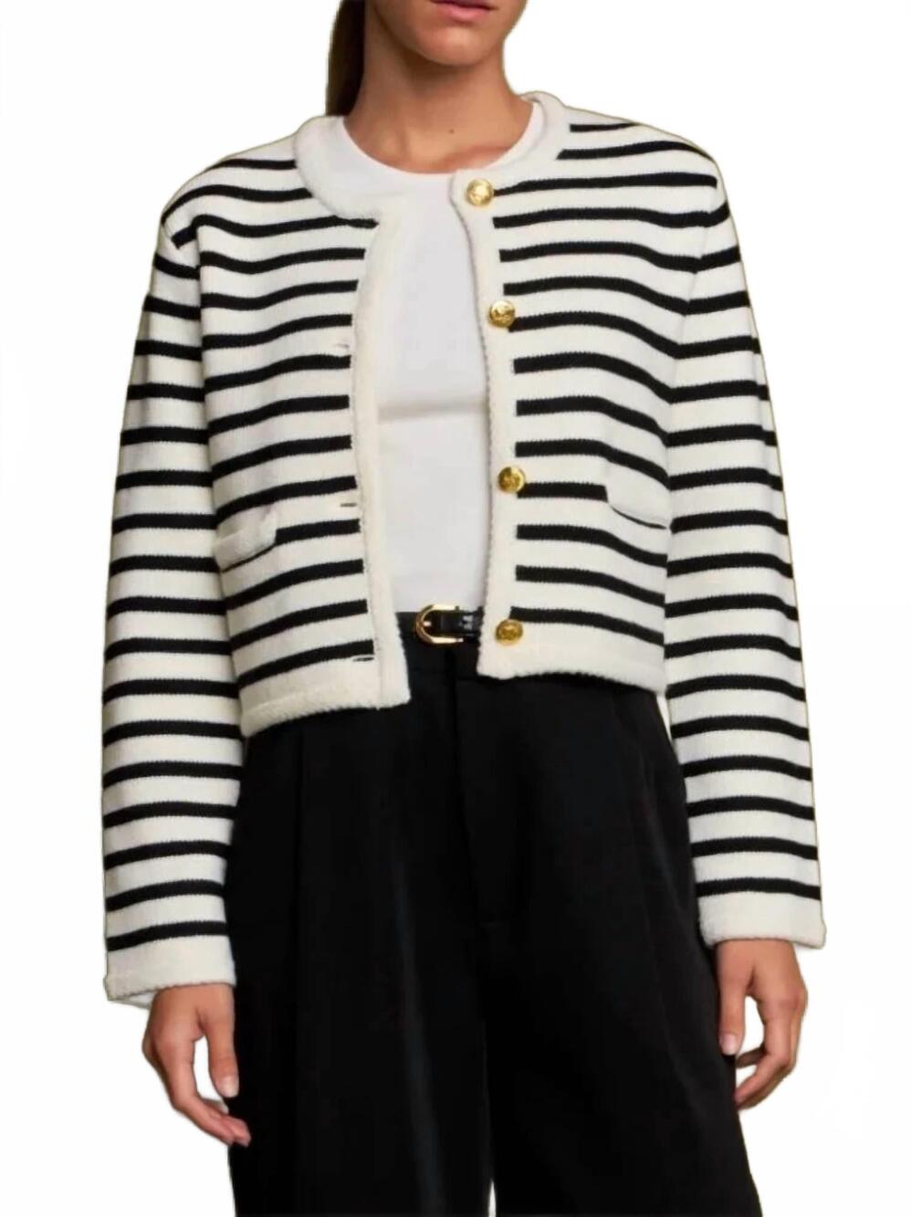 NEW ENGLISH FACTORY knit striped sweater cardigan in black